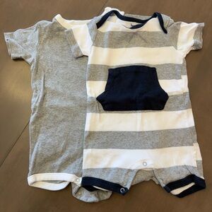 Burt's Bees Gray and White Striped Bodysuits